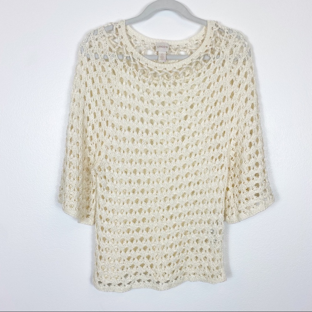 Chico's Crochet Half Sleeve Top Cream Size Small - Picture 2 of 12